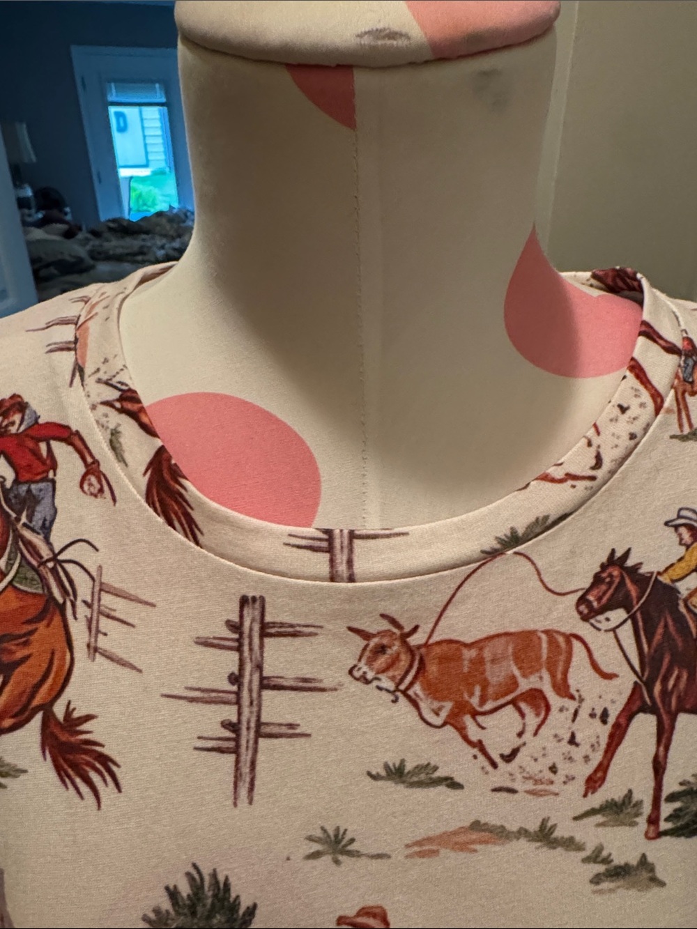 Cowboy Print Short Sleeve Men’s Shirt - Cream with Brown Western Motif - Picture 7 of 9